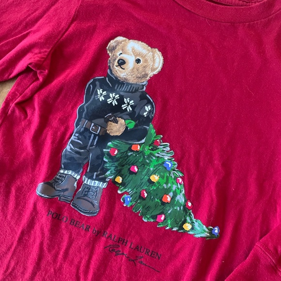 Polo by Ralph Lauren Red Long Sleeve Shirt with Christmas Teddy Bear, size 4T - Picture 4 of 4